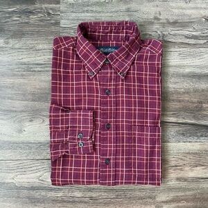 Brooks Brothers Burgundy and Gold Plaid Button-Down Shirt